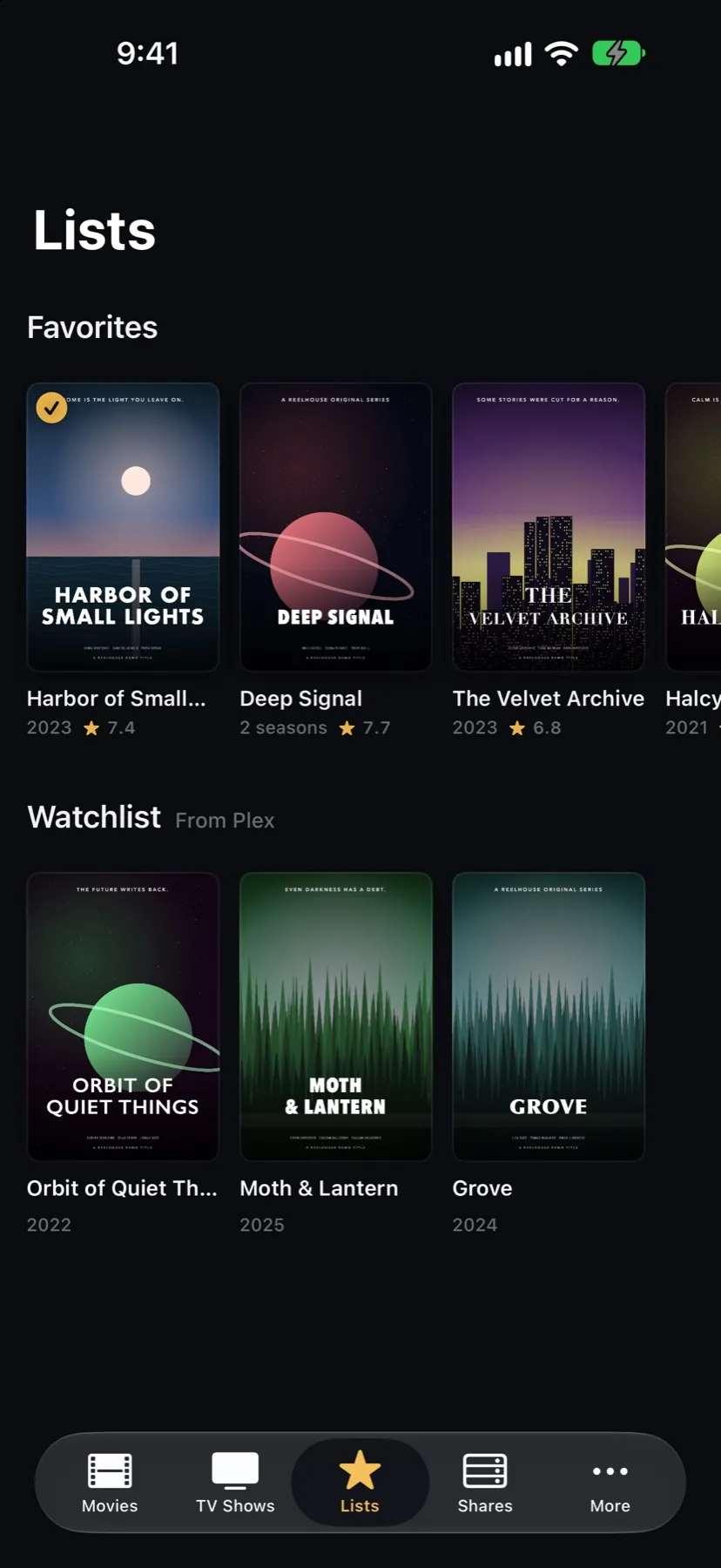 iPhone Lists with Favorites and Plex Watchlist