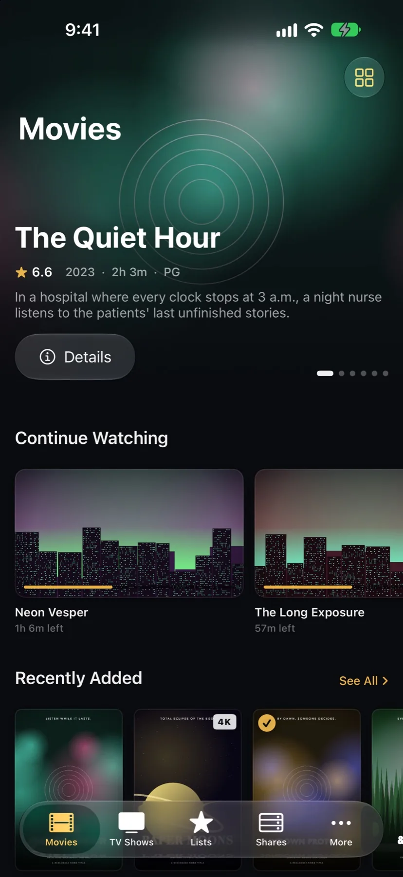 Reelhouse on iPhone: the Movies home