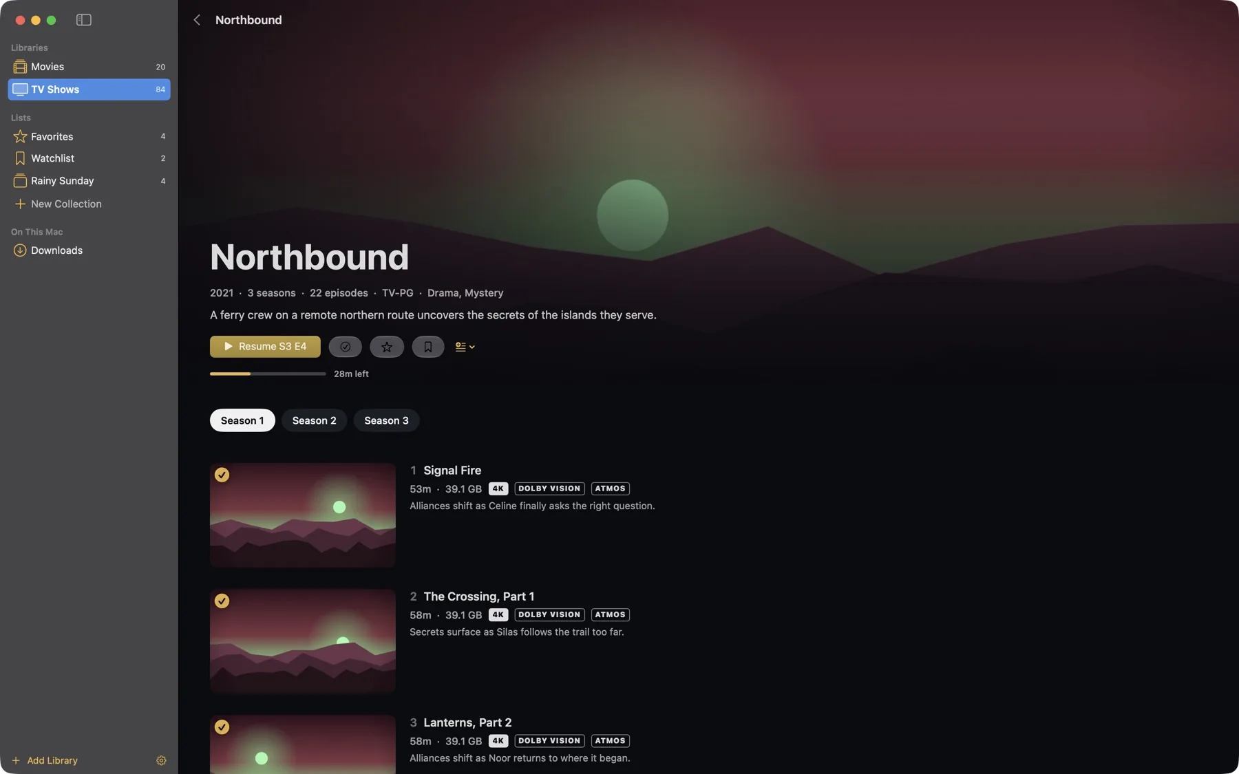 A TV show page with seasons and episodes